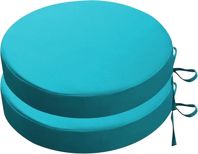 SK Studio Round Outdoor Chair Cushions for Patio Furniture, Set of 2 Waterproof Patio Chair Cushion with Adjustable Ties for Garden Sofa Couch, Blue, 17"x17"x3"