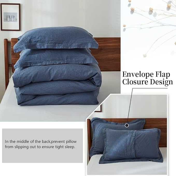 100% French Linen Pillow Shams Basic Style - Pack of 2 - Washed Solid Color Natural Flax Soft Breathable - Classic Blue, 20'' x 26''