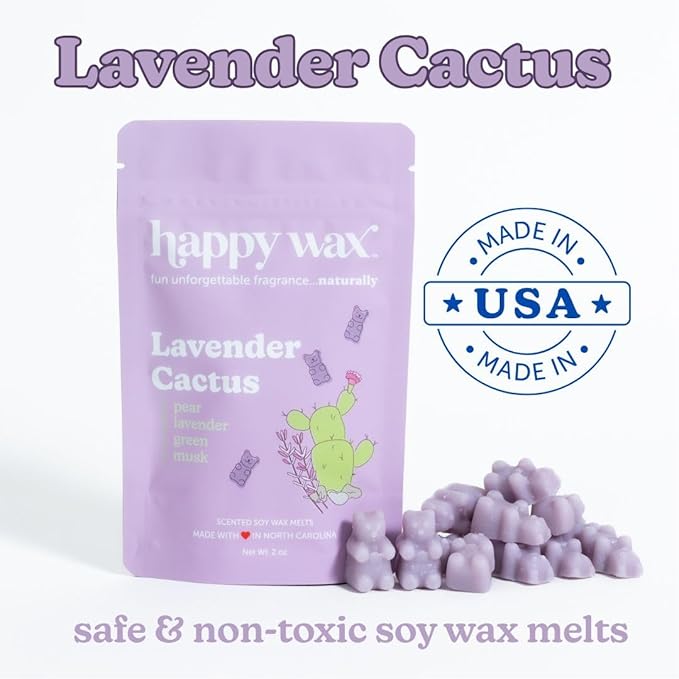 Happy Wax Lavender Lovers Collection Scented Natural, Non Toxic Soy Wax Melts – 6 Total Oz. - Includes: Lavender Cactus, Lavender Chamomile and Calming Lavender