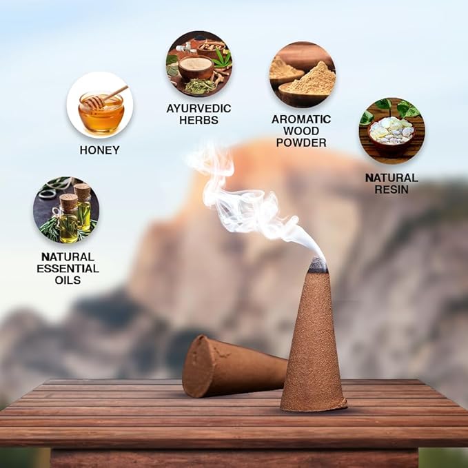 ARO VATIKA Vedic White Sage Natural Masala 120 Incense Cones in Pack of 12 Boxes |12 Assorted Fragrances Dhoop Cones | Best for Prayer, Reiki, Meditation and Relaxation | Burn time- 25 Mins