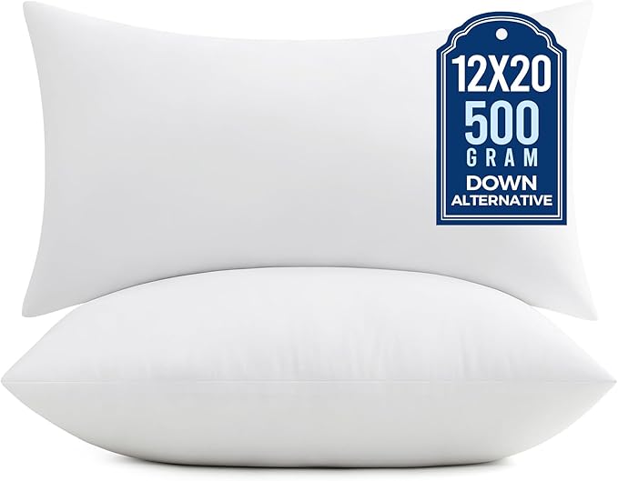 puredown® 12x20 Pillow Inserts, 2 Pack Fluffy Lumbar Pillows Filled with Plump Stuffer, Rectangle Decorative Pillows for Couch, Sofa, Bed and Home Decor