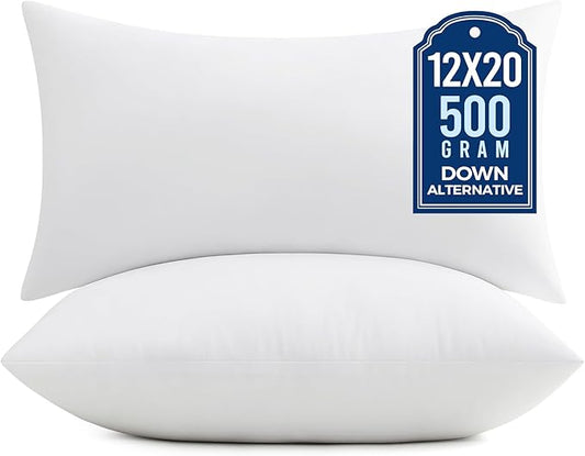 puredown® 12x20 Pillow Inserts, 2 Pack Fluffy Lumbar Pillows Filled with Plump Stuffer, Rectangle Decorative Pillows for Couch, Sofa, Bed and Home Decor