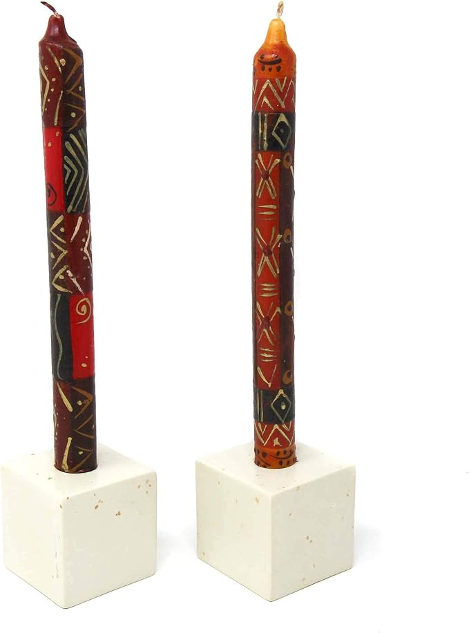 Global Crafts Bongazi - Hand-Painted Taper Candles Set of 2 - African Design, Non Toxic, Unscented