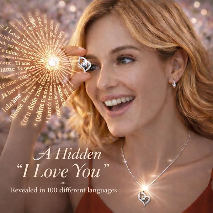 Forever Love Preserved Real Rose with Heart Necklace, Mothers Day Gifts for Mom, Wife, Anniversary Birthday Gifts for Women – Projects “I Love You” in 100 Languages