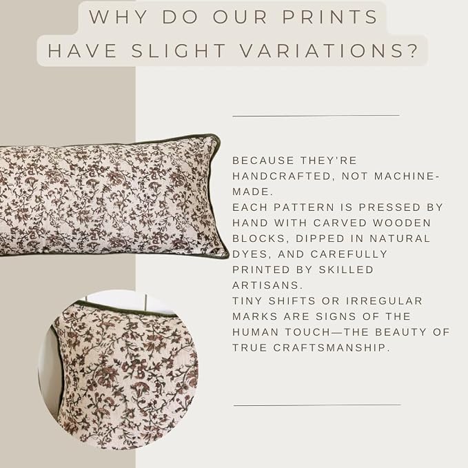 Palm & Loom 100% Cotton Linen - Long Lumbar Cushion Cover - Kavi Decorative Throw Pillow Case with Moss Green & Brown with Piping - Modern Traditional Living Room,Sofa, Bedroom Pillow Cover-14x36 Inch