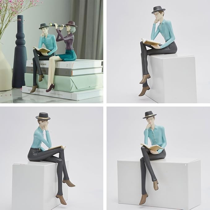 HAUCOZE Man Figurine Statue Reading Art Sculpture Modern Home Decor Gift for Living Room Bedroom Office Polyresin 9.1 Inch