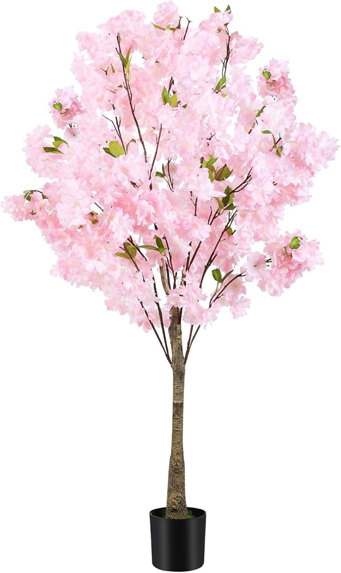 Cherry Blossom Artificial Tree,Fake Pink Cherry Blossom Tree,Lifelike Decorative Plant in Pot for Indoor/Outdoor, Christmas, Garden,Home Office Dec (4FT)