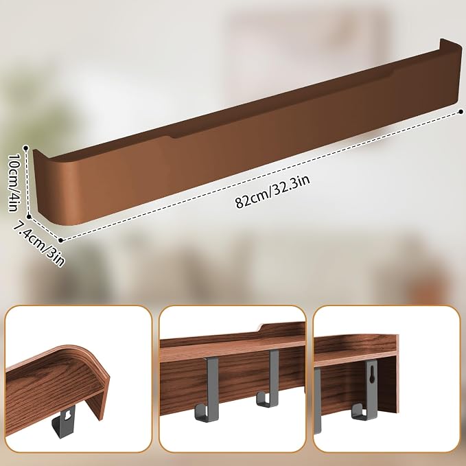 Wall Mounted Coat Rack with Shelf, Wooden Entryway Organizer with Hidden Metal Hooks for Hanging Coats Bags Keys, Modern Floating Shelf for Hallway Bathroom