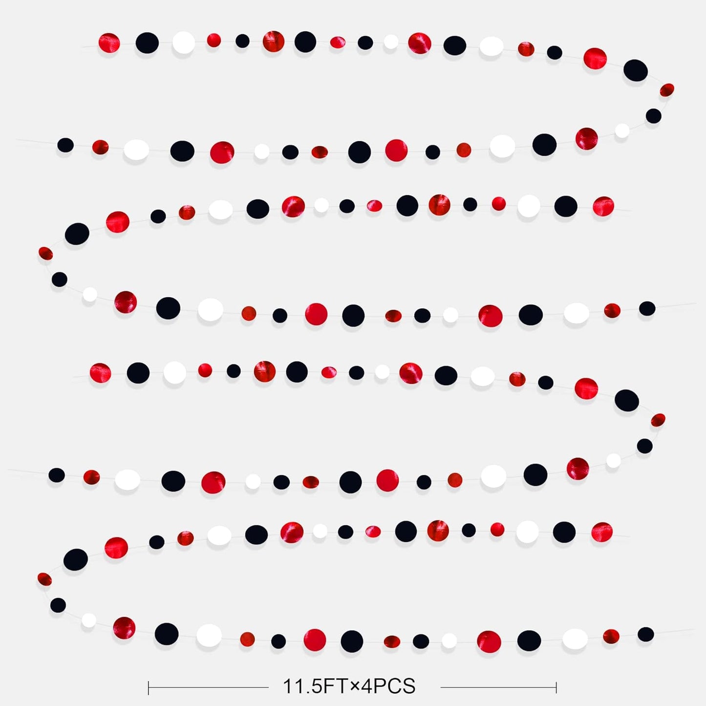 46 Ft Red Black and White Circle Dots Garland Hanging Paper Polka Dots Streamer for Graduations Birthday Bachelorette Engagement Wedding Bridal Shower Holiday Casino Poker Pirate Party Decorations
