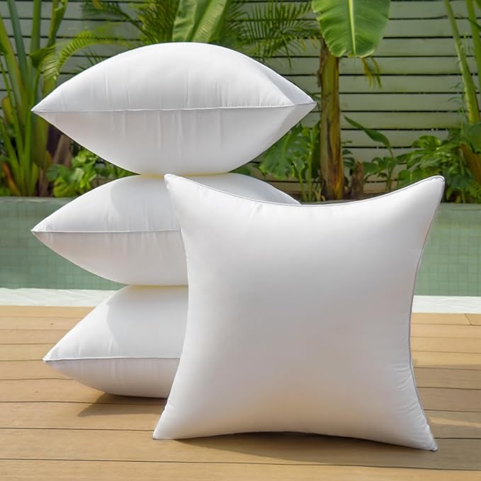20 x 20 Outdoor Pillow Inserts Pack of 4 Patio Furniture Pillows Cushion Waterproof Square Throw Pillow Inserts Decorative Couch Pillow Inserts White Sofa Sham Cushion Stuffer