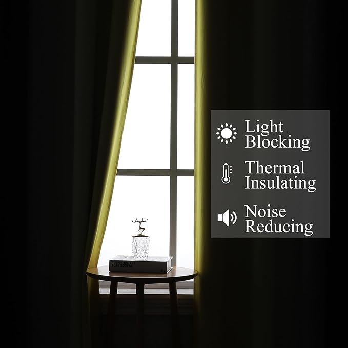 Estelar Textiler Yellow and Black Ombre Blackout Curtains 54 Inch Length, Full Room Darkening Gradient Drapes for Kitchen, Thermal Insulated Grommet Curtains for Short Window, 42Wx54L,2 Panels