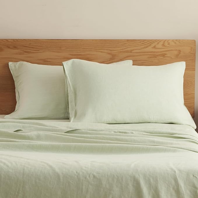 DAPU 100% Linen Pillowcases 20x30 Inches Pillow Cases (Pack of 2) with Envelope Closure, Stone Washed Breathable and Cooling (Sage Green, Queen)