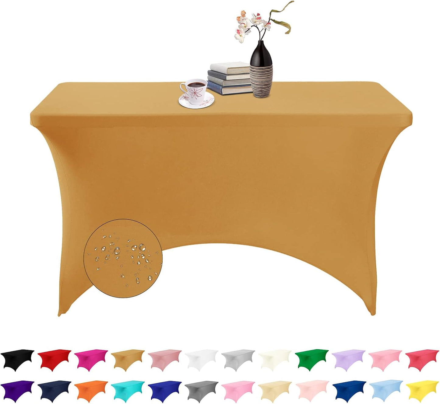 Spandex 4ft Waterproof Table Cover for Party,Wedding, Banquet, and Events(Gold)