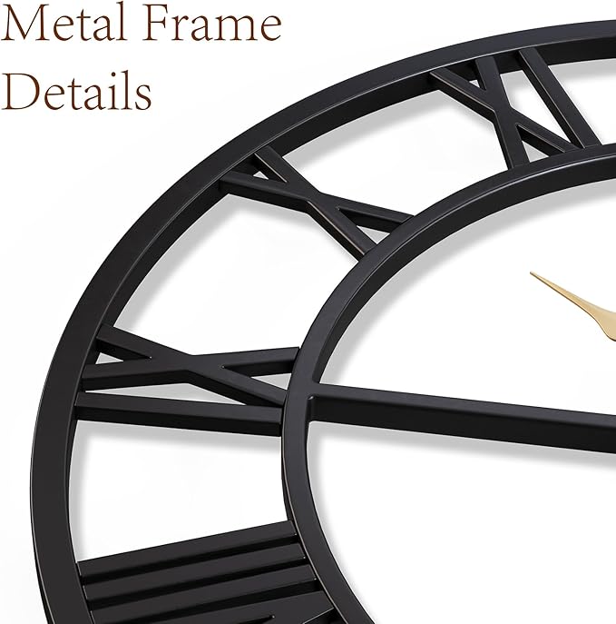 Vantic 32 Inch Large Wall Clock, Roman Numeral Metal Oversized Wall Clocks for Living Room Decor, Bedroom and Kitchen, Completely Silent, Non Ticking, Battery Operated