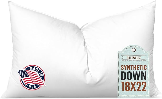 Pillowflex Synthetic Down Pillow Insert - 18x22 Down Alternative Pillow, Ultra Soft, Large Rectangle, Lumbar, Back, Neck, Sleeping Pillow - 1 Decorative Pillow Form