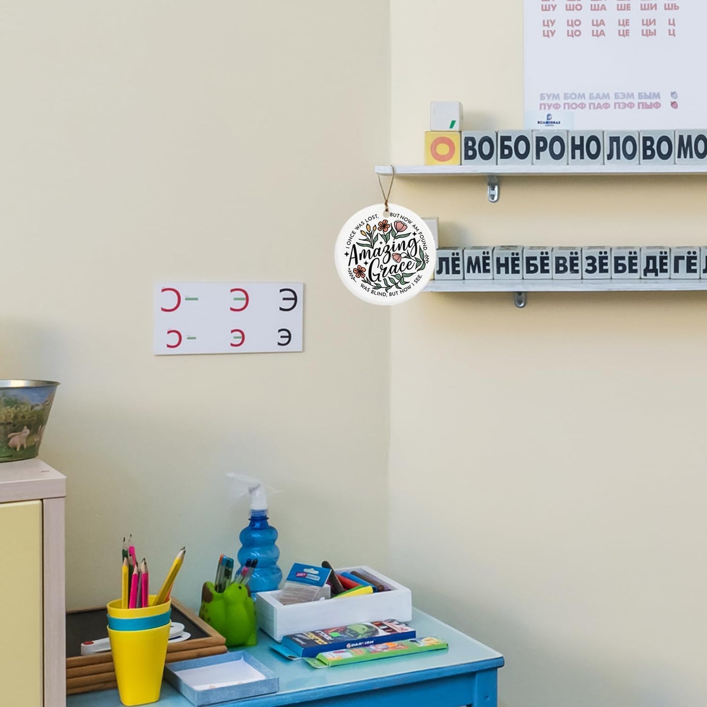 Christian Ornaments, Amazing Grace Scripture Wildflower Floral Ceramic Ornament Keepsake Decorations, Christian Gifts for Women Teen Girls