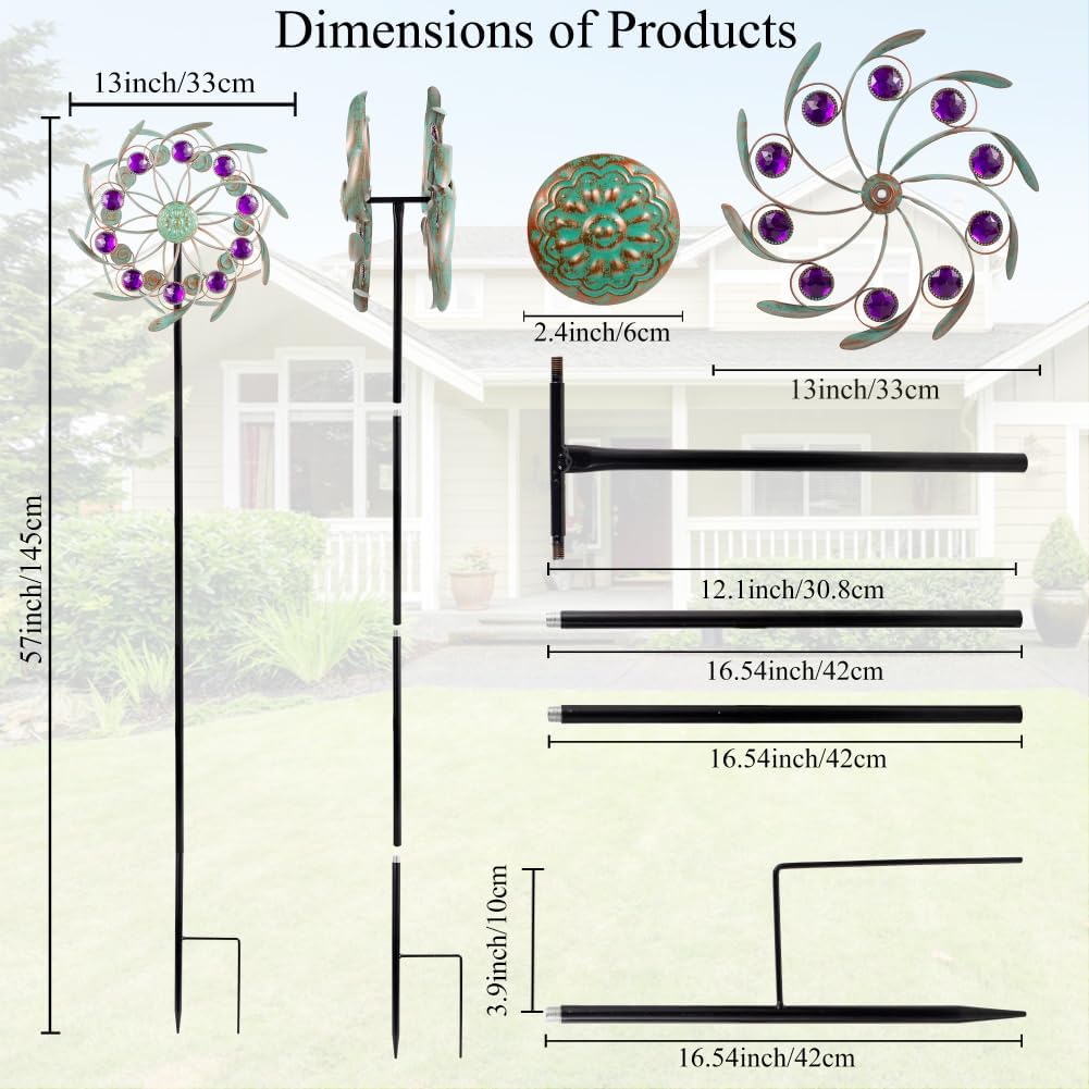 Viveta Outdoor Wind Spinners, 13" Metal Wind Sculpture with Stable Stake, Double-Sided Windmill,Wind Spinner for Yard and Garden
