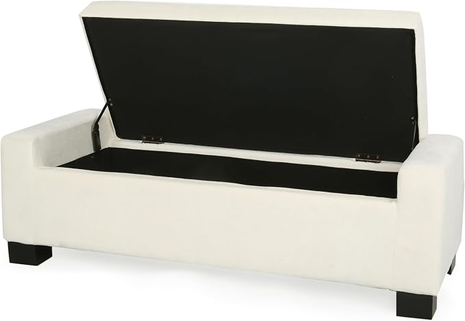 Christopher Knight Home Storage Ottoman, Upholstered Storage Bench, Foot Rest Stool Chair, End Side Table, Modern Fabric Seating Ottoman, Toy Box Organizer for Bedroom, Living Room, Entryway, White