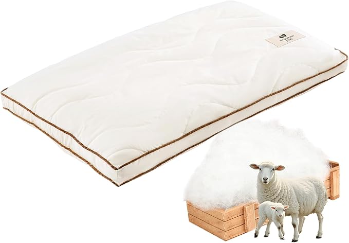 YOUR MOON Natural Wool Pillow Standard, Flat & Thin Wool Pillow for Sleeping, Low-Loft Bed Pillows for Back and Stomach Sleepers, Breathable Cotton Cover(Off White)