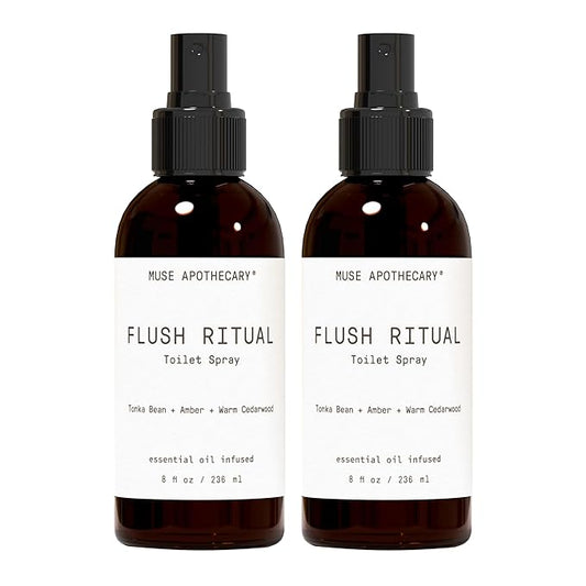 Muse Apothecary Flush Ritual - Aromatic & Refreshing Toilet Spray, Use Before You Go, 8 oz, Infused with Natural Essential Oils - Tonka Bean + Amber + Warm Cedarwood, 2 Pack