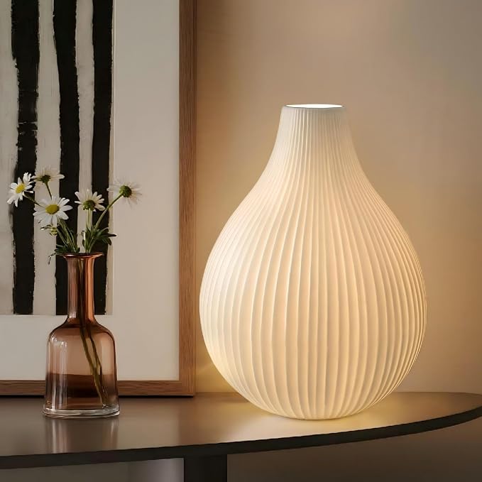 RONDURE 11.0" Modern Ceramic Table Lamp, Fully Dimmable Bedside Lamp for Bedroom Living Room Nightstand, White Translucent Ceramic Shade, Warm Ambient Decorative Corded Lighting, Bulb Included