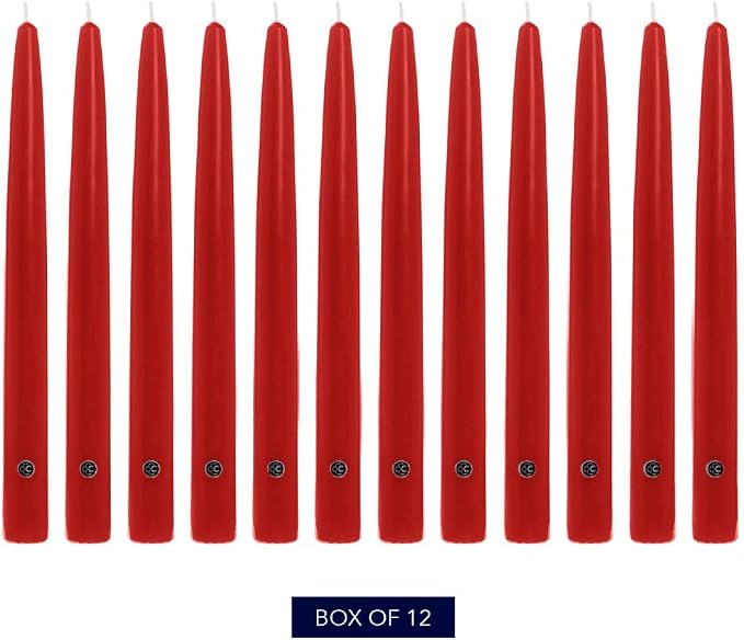 Colonial Candle Unscented Taper Candle, Handipt Collection, Red, 12 In, Pack of 12 - Up to 10 Hours Burn