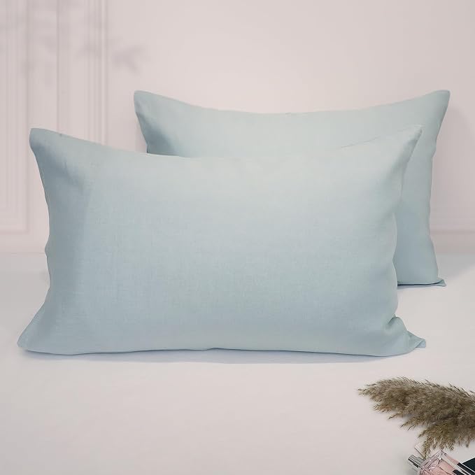 Linen Pillow Cases Standard Size Set of 2,100% French Linen Pillowcase Soft Breathable Envelope Pillow Cover Home Decor Gift for Women(Light Blue,20x26)