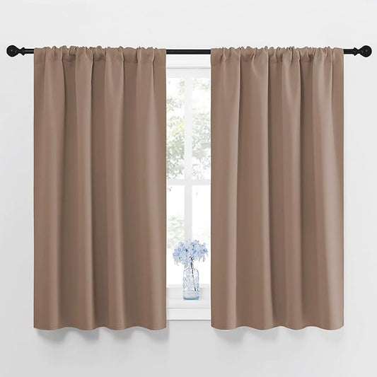 NICETOWN Kitchen Window Blackout Curtains - Window Treatment Thermal Insulated Rod Pocket Blackout Draperies/Drapes for Bedroom/Kitchen (Tan=Cappuccino, Set of 2, 42 inches Wide by 45 inches Long)