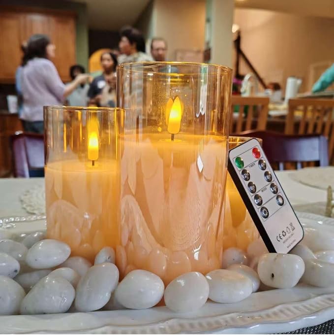 LinYang Vanilla Scented Flameless LED Candles, Set of 3 | Luxury Sented Flameless Candle Set