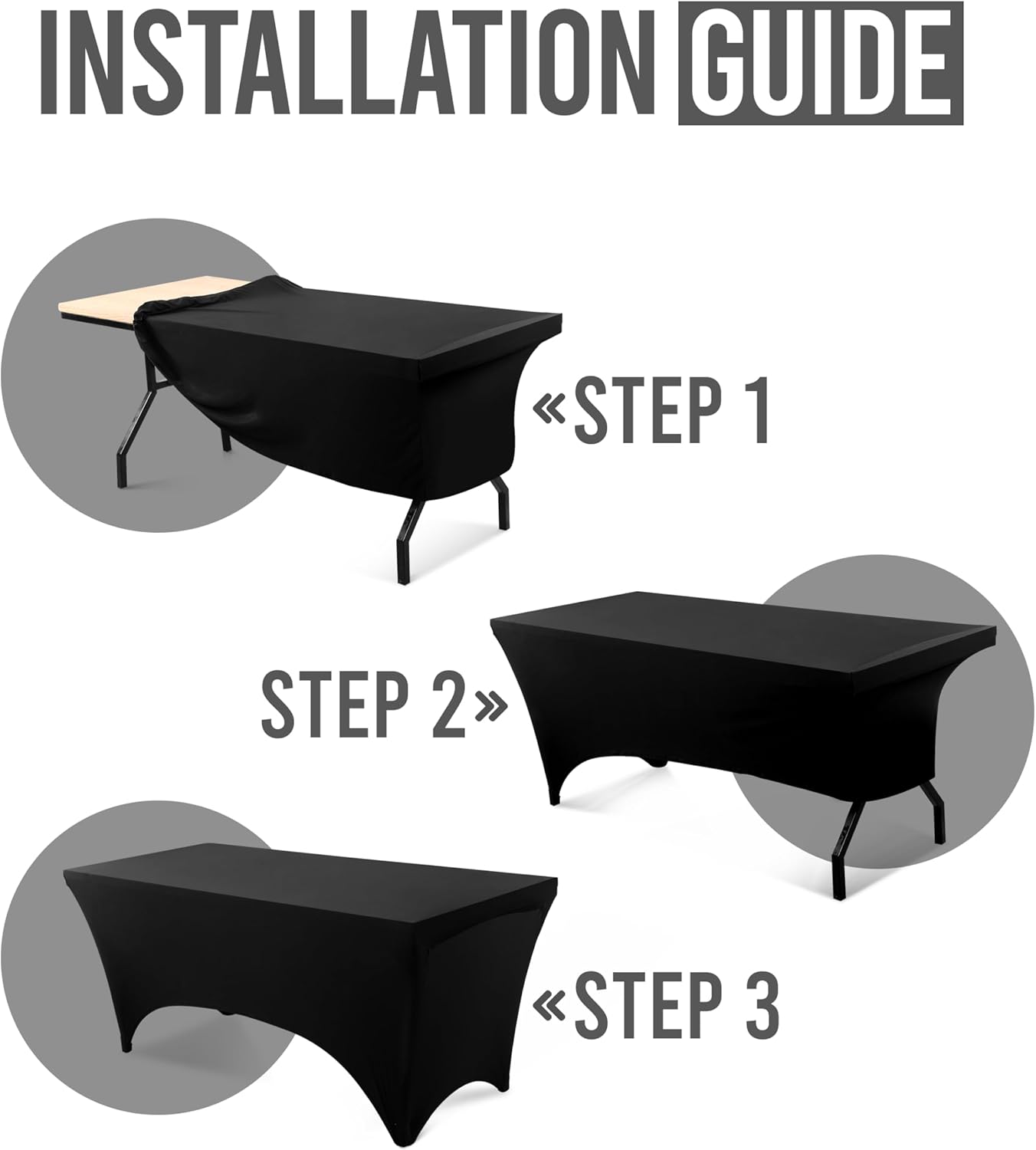 Utopia Kitchen 6FT Spandex Tablecloth [2 Pack, Black] 200 GSM Stretch, Fitted, Washable and Wrinkle Resistant Table Cloth Rectangle Cover for Trade Shows, Wedding, Parties [72Lx30Wx30H Inch]