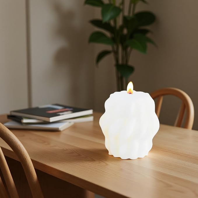 Pillar Candles Modern Aesthetic Ribbed Decorative Candle Set Cute Soy Wax Scented Ribbed Decor for Home (Style2)