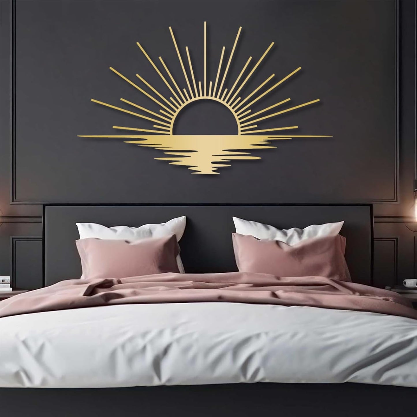 Sunrise Metal Wall Art, Metal Sun Wall Decor, Metal Sun Outdoor Decor, Large Metal Sun Wall Art, Sun Wall Art, Boho Sun Wall Art, Sunshine Metal Sign, Living Room Bedroom Wall Hangings (Black, 35"x 20"| 90x53cm )