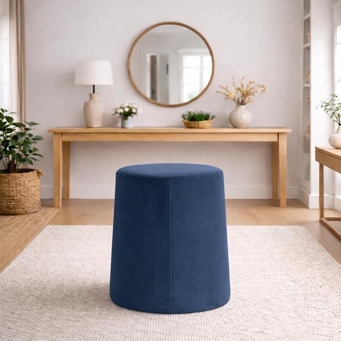 HomePop Organic Shape Ottoman (No Lid, Seat Only) | HomePop Home Décor | Round Pouf Foot Rest – Blue Velvet