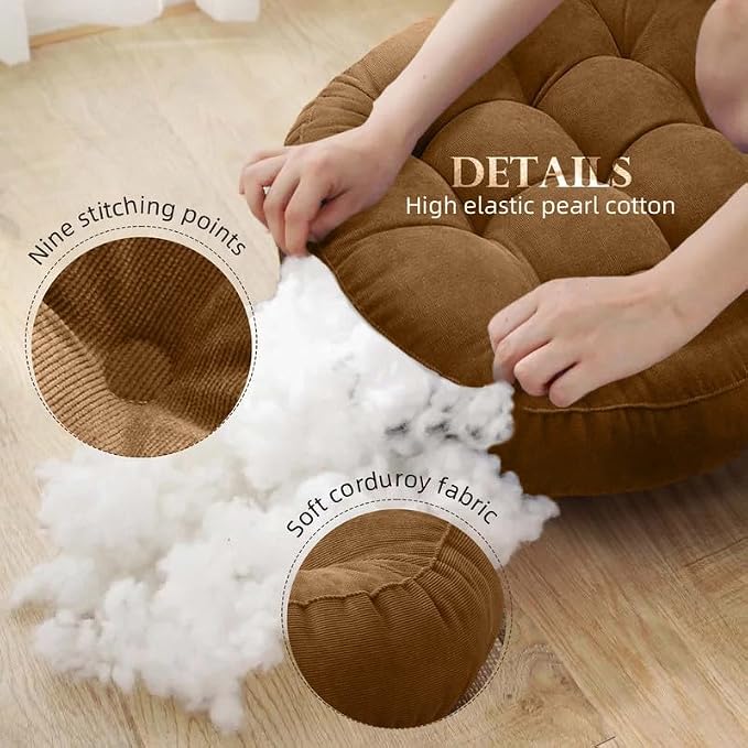 Meditation Floor Pillow Set of 2 Large Round Floor Cushions for Adults Tufted Corduroy Floor Seat Pillows Cushion for Living Room Tatami Yoga,Dark Grey 22x22 Inch