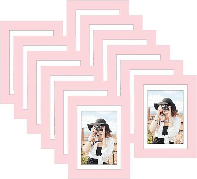 Picrit 4x6 Picture Frame Set of 12, Display 3.5x5 with Mat or 4x6 without Mat, Photo Frames for Wall Mounting or Table Top Display, Pink