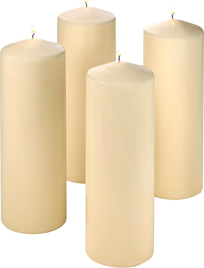 Unscented Pillar Candles - Set of 4 Vanilla Pillar Candles - 3x9 Slow Burning Large Candles for Weddings & Table Centerpieces, PARNOO