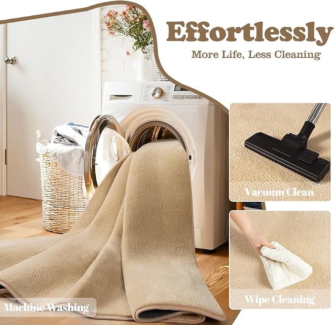 qulint 4x6 Tan Rug for Bedroom, Modern Nursery Rug with Thickened Memory-Foam Washable Carpet for Living Room, Minimalist Solid Non Slip Carpet for Boys Girls Kid Room Dorm Office Home Decor