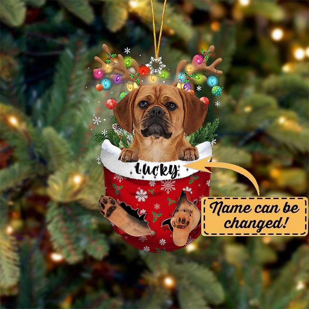Puggle Dog Christmas Ornament, Puggle in Snow Pocket Christmas Tree Ornament, Dog Lovers Gift Idea Xmas Decor, Christmas Decorations for Tree, Christmas Ornament Gift for Dog Lovers