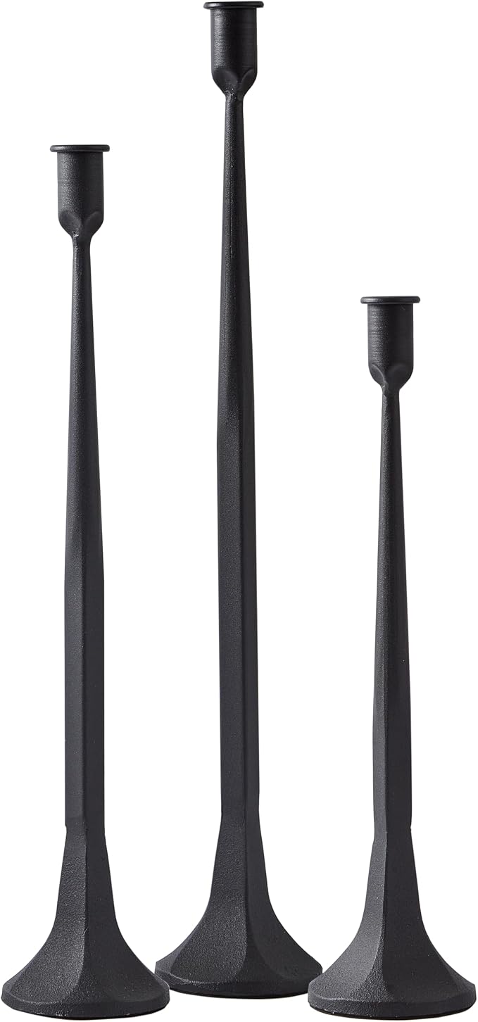 Denique Iron Taper Candle Holder Set of 3, Black Candlestick Holders 19.3”17” 14” Heightening Decorative Candle Stand Set for Wedding, Dining Table, Home Decoration (Black)