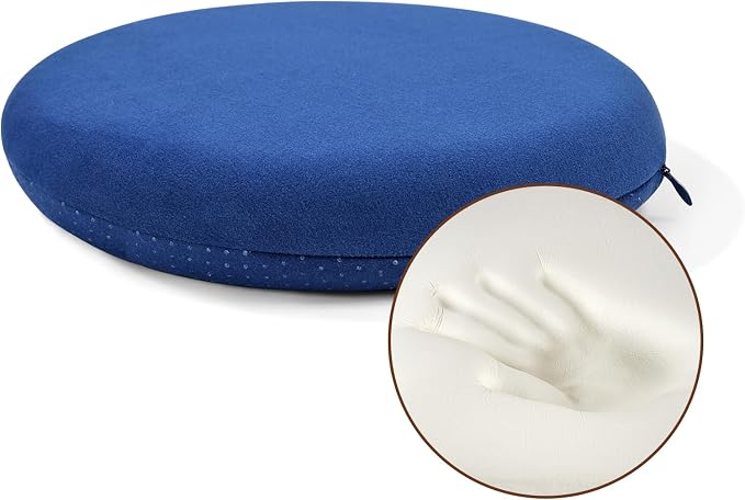 BUYUE Memory Foam Seat Cushion, Dia 13" Soft Velvet Round Stool Cushion Anti-Slip Chair Pads, S, Navy Blue