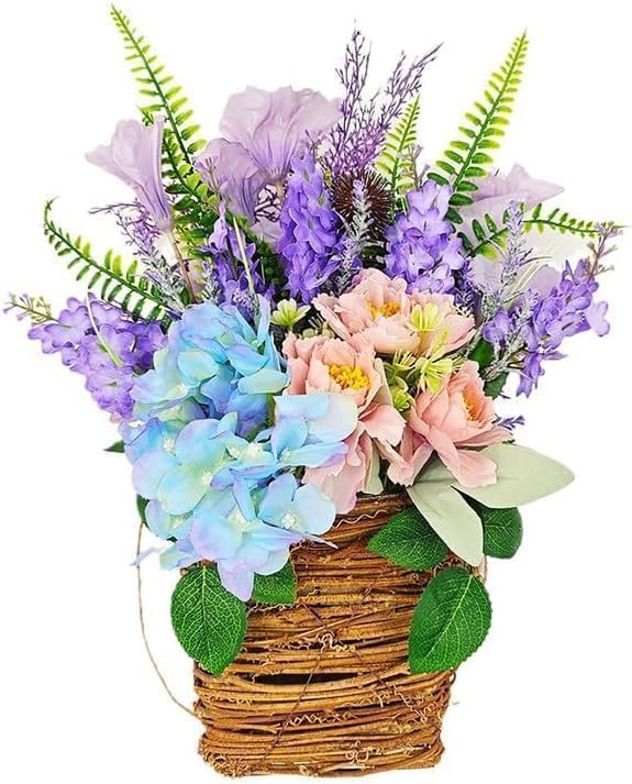 2026 Cream Hydrangea Door Hanger Basket Wreath, Spring Summer Wreaths for Front Door Wildflowers Front Door Basket Wreath Artificial Flower Hanging Basket for Home Farmhouse Seasonal Decor (D)