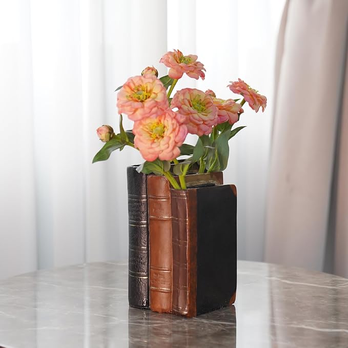 Guichifun Book Shaped Vase for Flowers - Resin Decorative Vase Classical Fake Books for Bookshelf Bedroom Office Home Décor Gifts for Book Lovers 5.5 * 4.5 * 7.5 Inch
