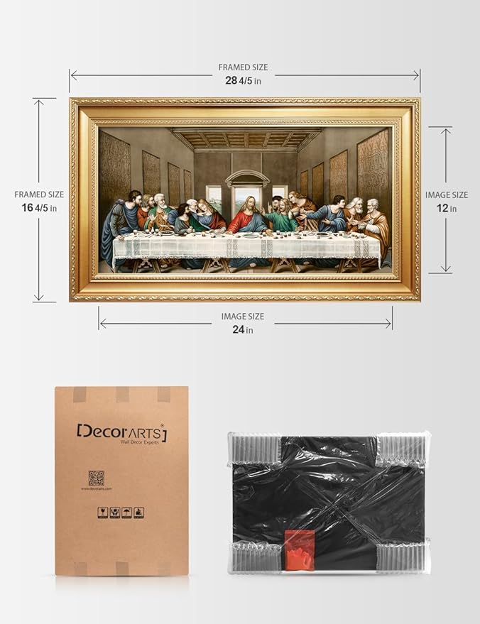 DECORARTS - The Last Supper by Leonardo Da Vinci Giclee Reproducation, Giclee Prints Acid Free Cotton Canvas with Matching Gold Solid Wooden Frame. Total Framed Size: 28.5" W x 16.5" H