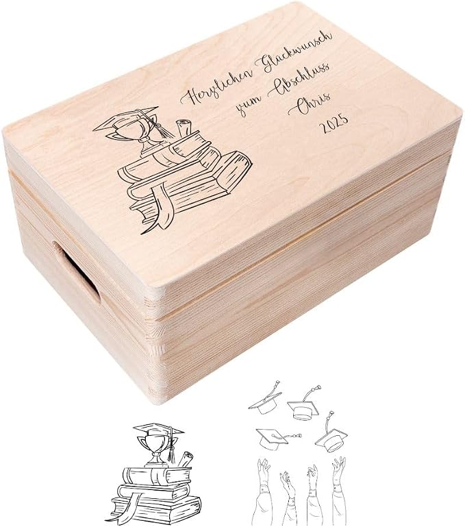 Creative Deco Personalized Wooden Storage Box Graduation Box | 11.8x7.87x5.51in (+-0.5) | Hinged Lid Handle Engraving | Unpainted Gift Box | Rough UNSANDED Keepsake Memory Souvenir Chest