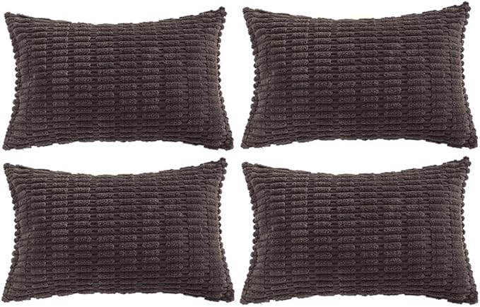 Fancy Homi 4 Packs Decorative Throw Pillow Covers for Living Room Couch Bed, Modern Farmhouse Boho Home Décor Accent Cushion Case, 24" x 14" (Pack of 4), Dark Brown