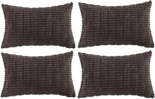 Fancy Homi 4 Packs Decorative Throw Pillow Covers for Living Room Couch Bed, Modern Farmhouse Boho Home Décor Accent Cushion Case, 20" x 12" (Pack of 4), Dark Brown