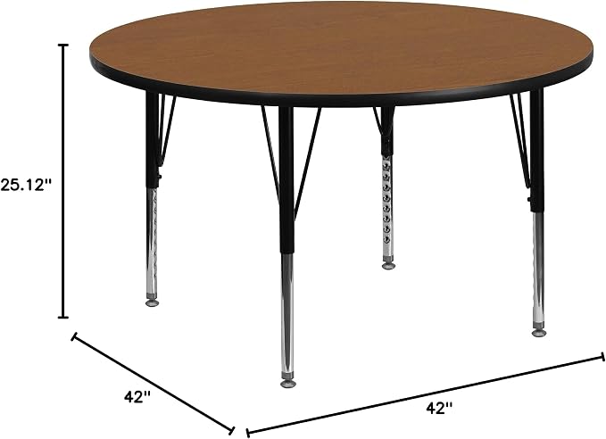 Flash Furniture Wren 42'' Round Oak Thermal Laminate Activity Table - Height Adjustable Short Legs