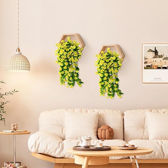 ZFProcess Artificial Fake Hanging Flowers Plants for Outdoor Spring Summer Decoration, 2PCS Faux Silk Violet UV Resistant Look Real Trailing Vines for Outside Home Planter Porch Patio(Yellow)