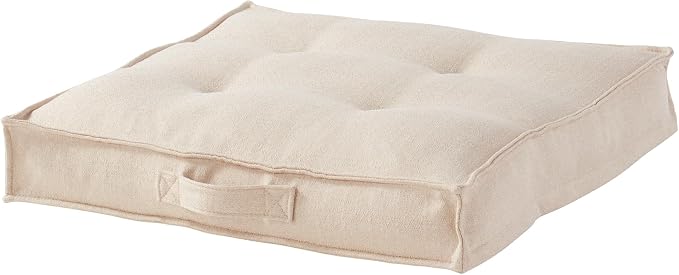 Square Tufted Floor Pillow with Removable Cover, Cream, Small (24")