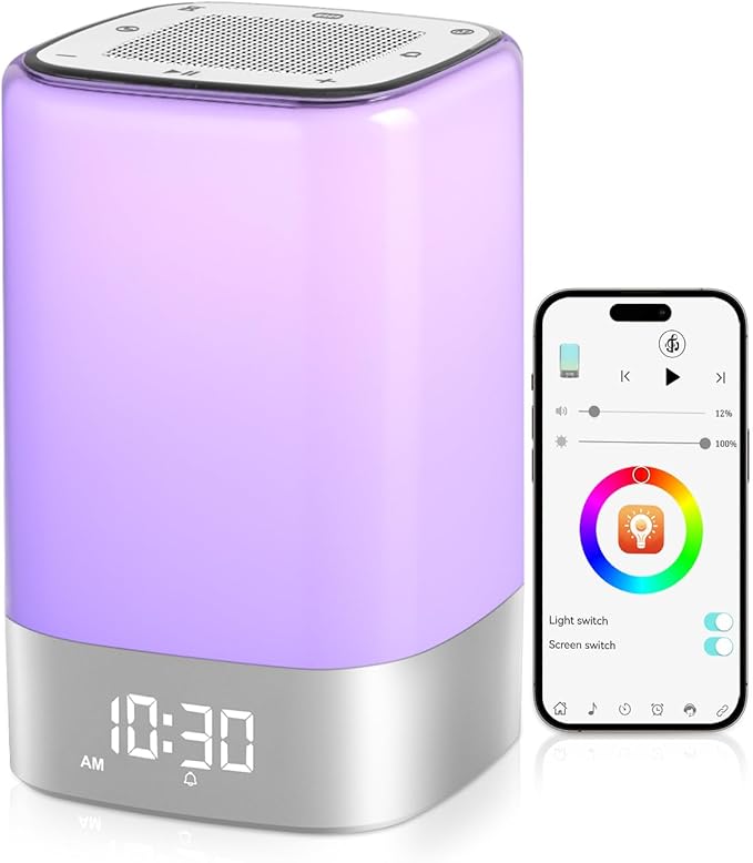 Sound Machine White Noise Machine with 32 Soothing Sounds, Bluetooth Speaker Alarm Clocks for Bedrooms with Wake up Light, Night Light for Kids, App Control Birthday Gifts for Teenage Girls Boys Women